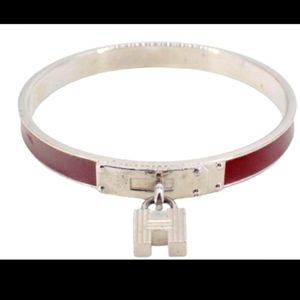 HERMES Burgundy Leather Bangle Bracelet